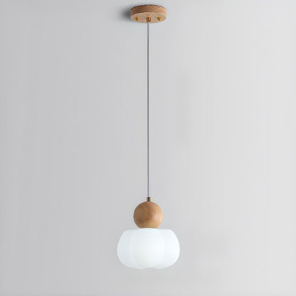 Modern Variable Length Floral Drum Wood Pendant Light