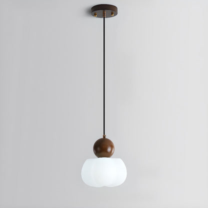 Modern Variable Length Floral Drum Wood Pendant Light