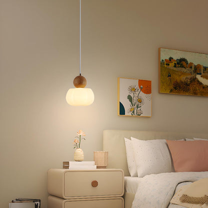 Modern Variable Length Floral Drum Wood Pendant Light