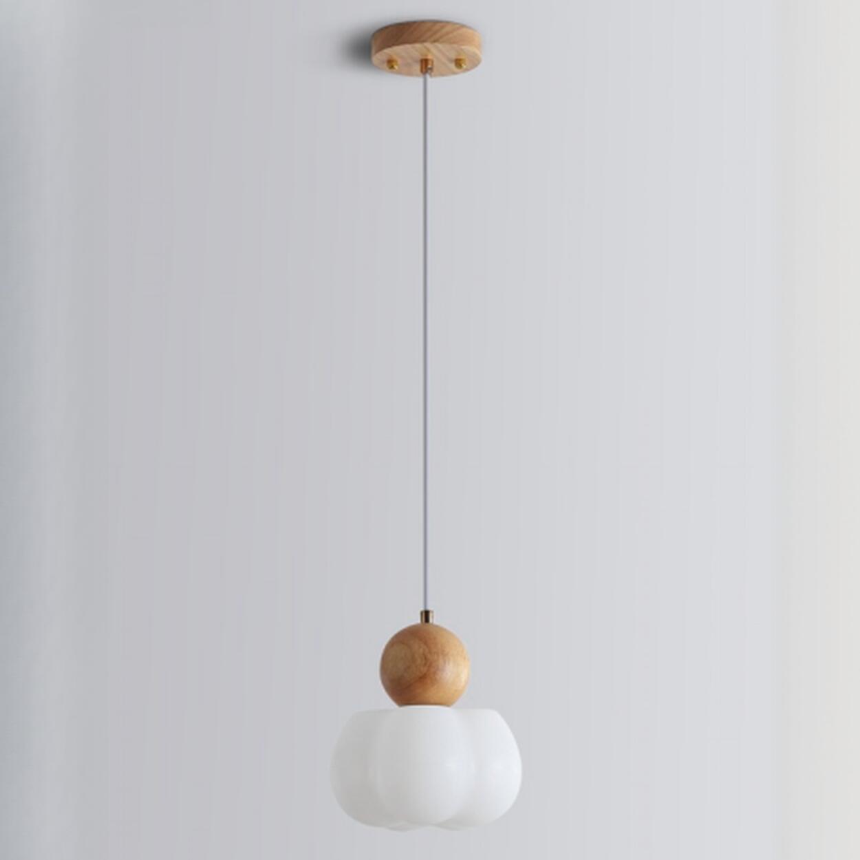 Modern Variable Length Floral Drum Wood Pendant Light