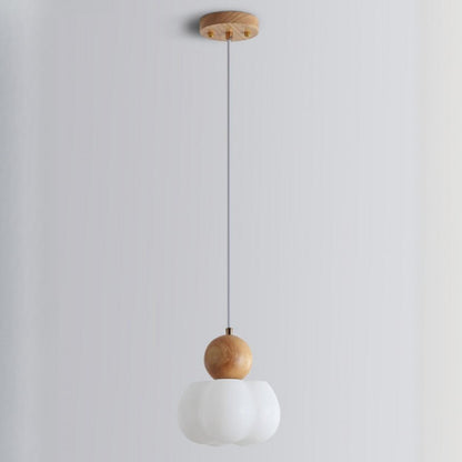 Modern Variable Length Floral Drum Wood Pendant Light