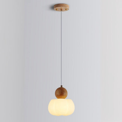 Modern Variable Length Floral Drum Wood Pendant Light