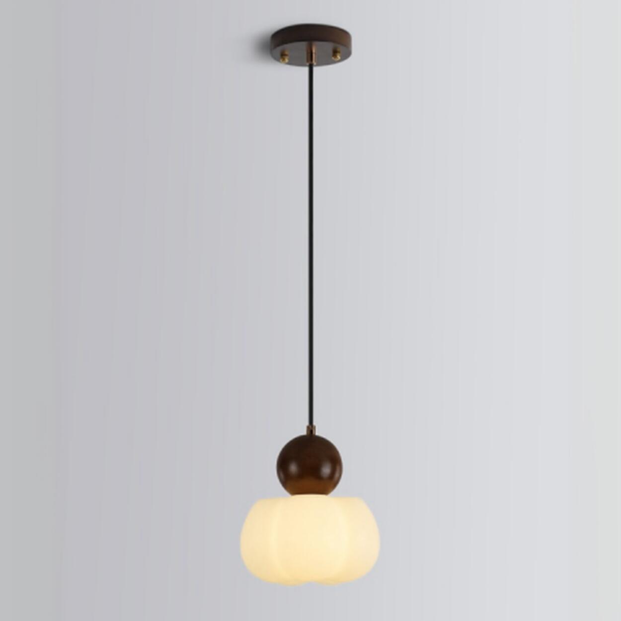 Modern Variable Length Floral Drum Wood Pendant Light