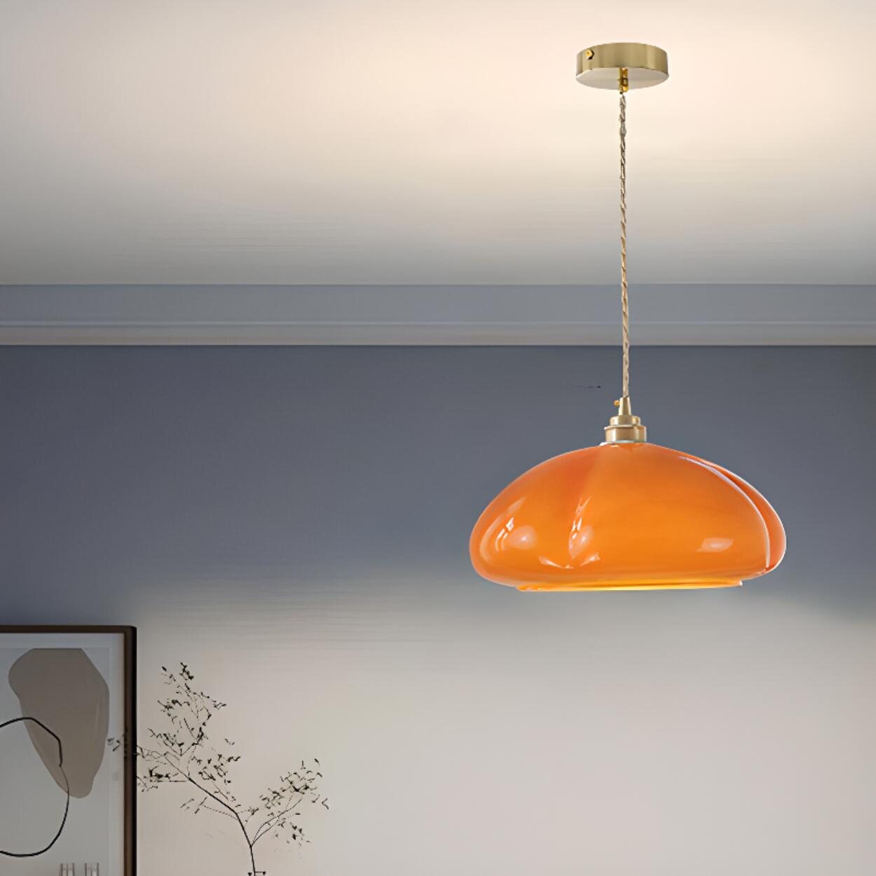 Modern Vibrant Orange Pumpkin Glass Pendant Light