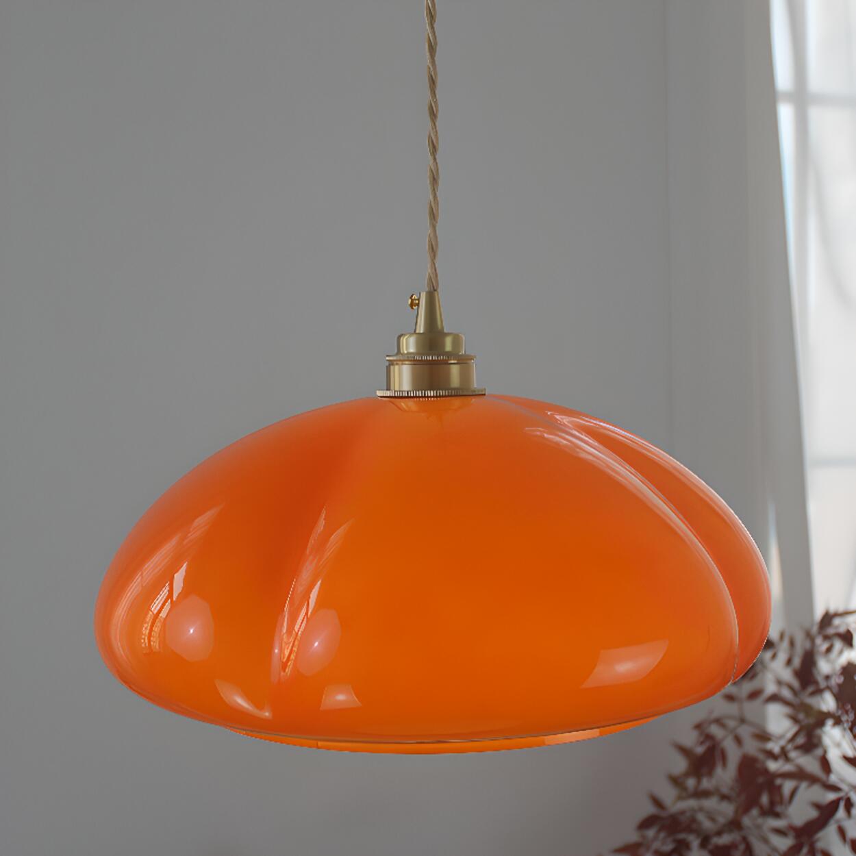 Modern Vibrant Orange Pumpkin Glass Pendant Light