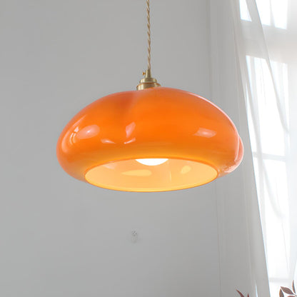 Modern Vibrant Orange Pumpkin Glass Pendant Light