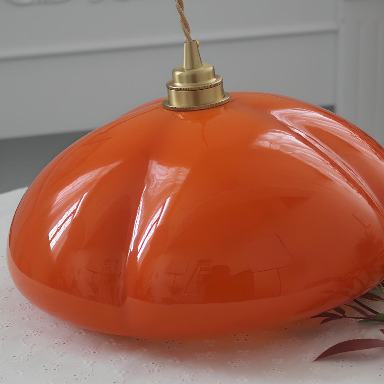 Modern Vibrant Orange Pumpkin Glass Pendant Light