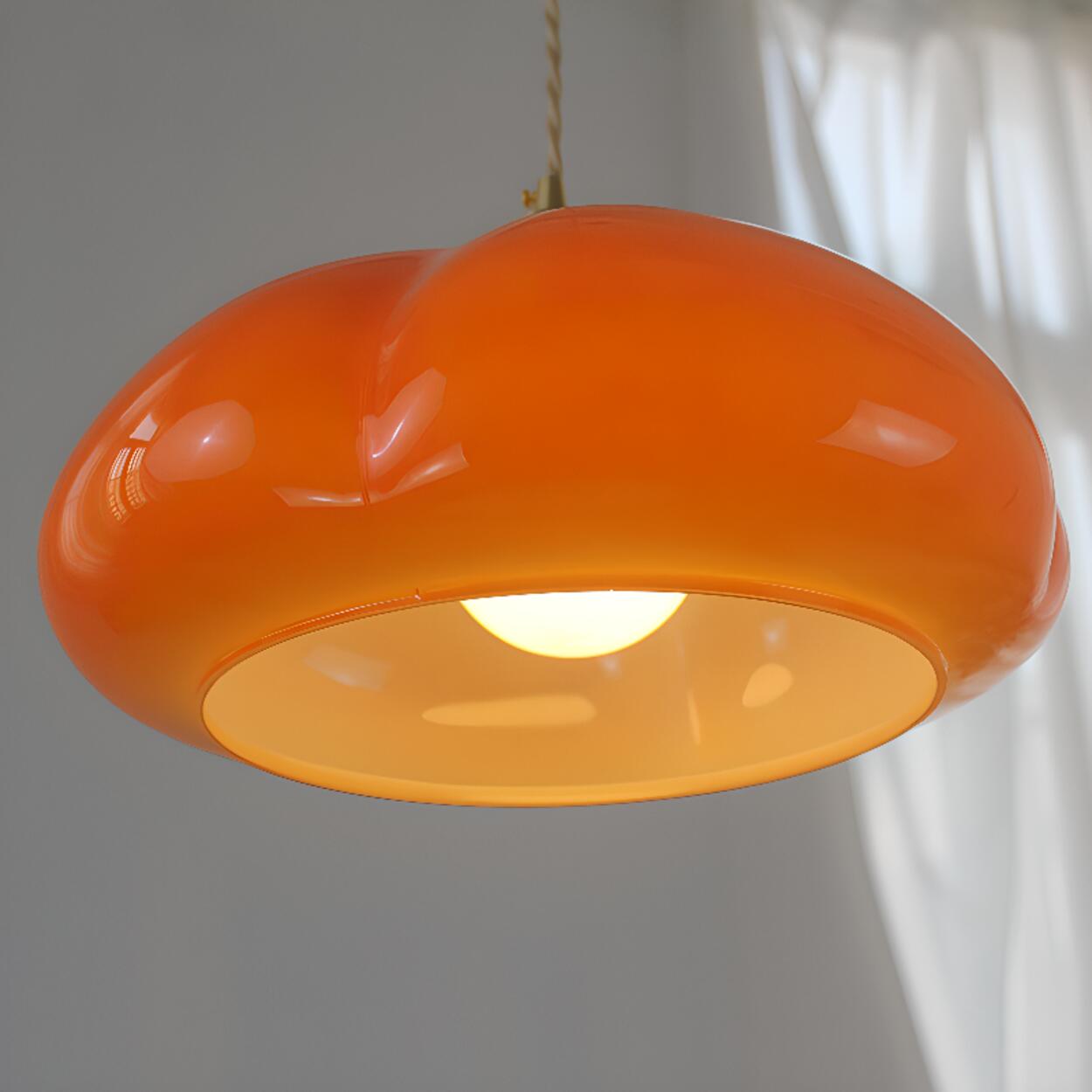 Modern Vibrant Orange Pumpkin Glass Pendant Light