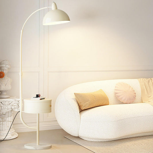 Modern White Dome and Arc Floor Lamp with Storage