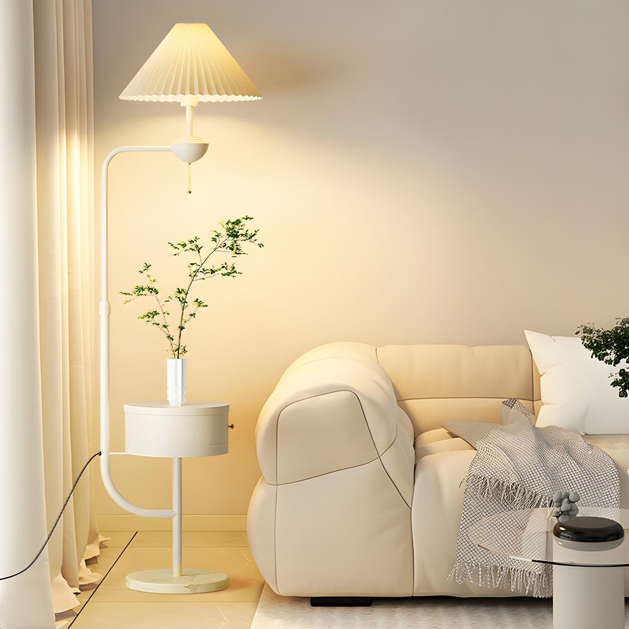 Modern White Dome and Arc Floor Lamp with Storage