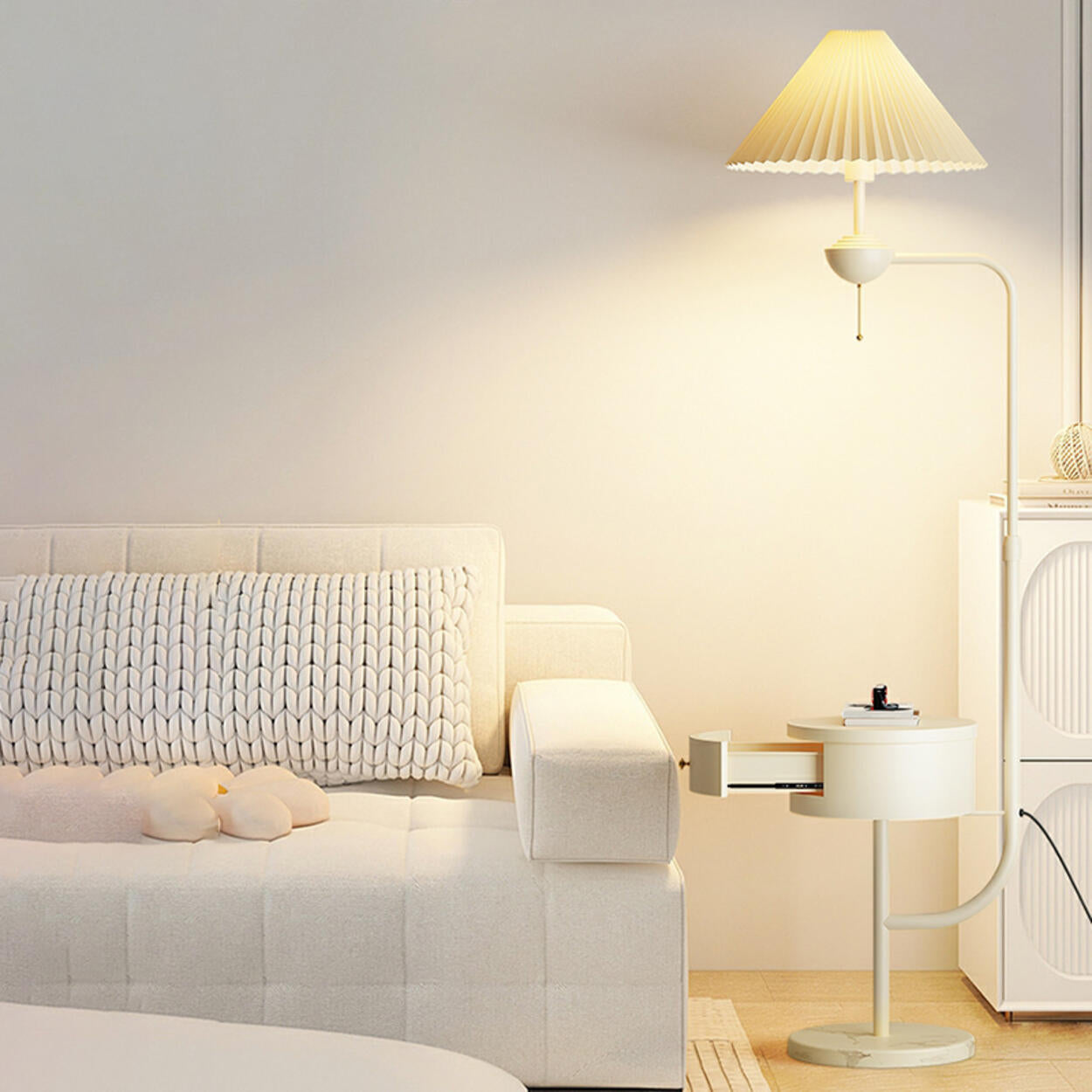 Modern White Dome and Arc Floor Lamp with Storage