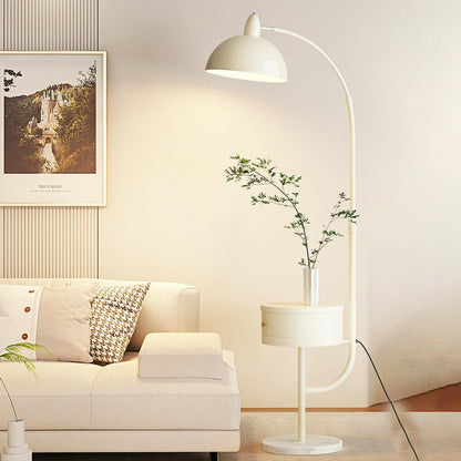 Modern White Dome and Arc Floor Lamp with Storage