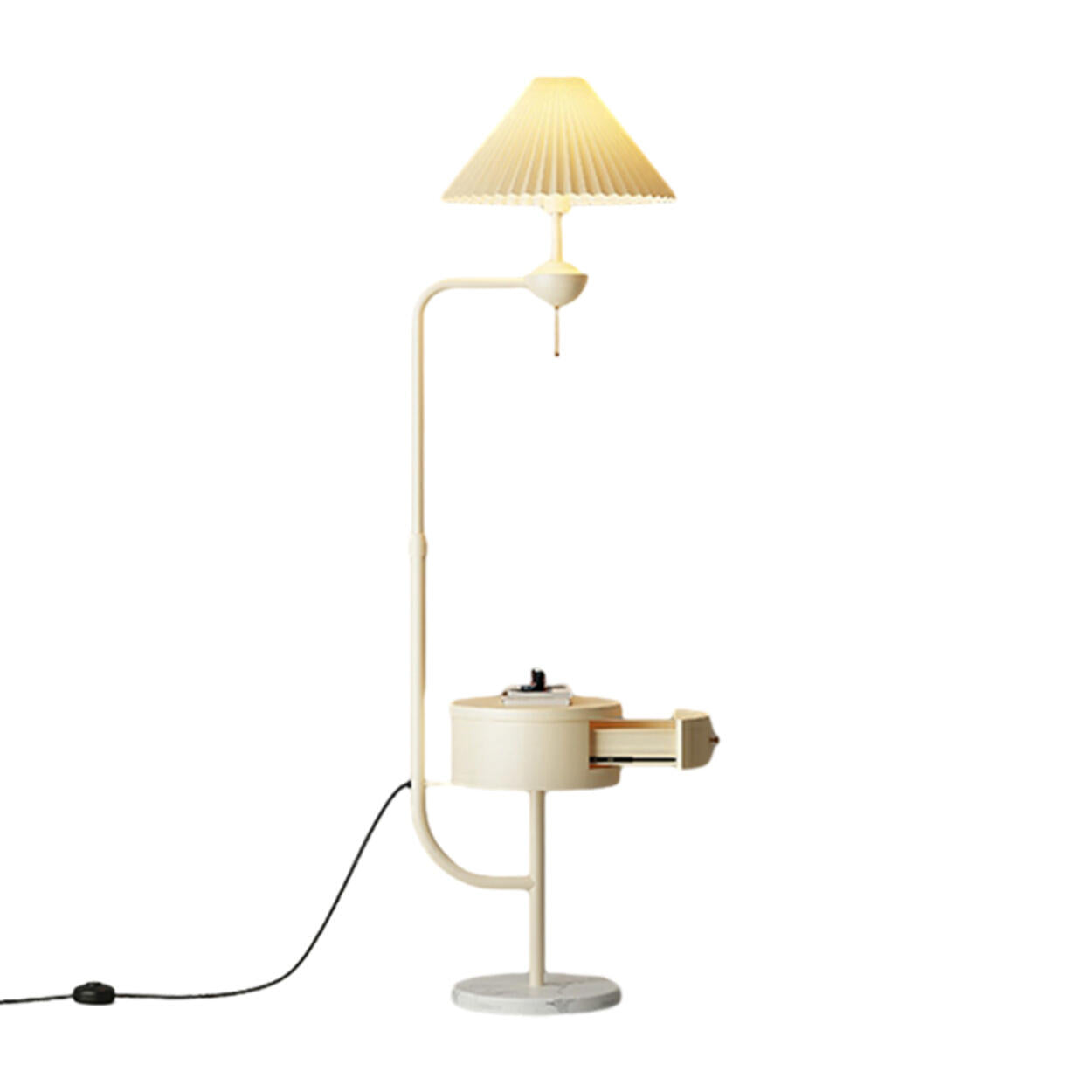 Modern White Dome and Arc Floor Lamp with Storage