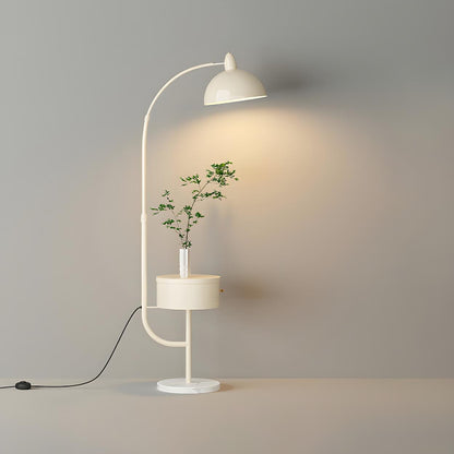 Modern White Dome and Arc Floor Lamp with Storage