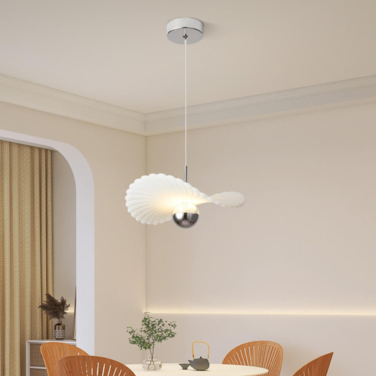 Modern White Shell Pendant Light Adjustable Height