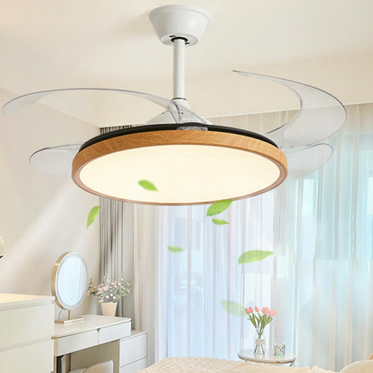 Modern Wood Retractable Blade Round Ceiling Fan Light