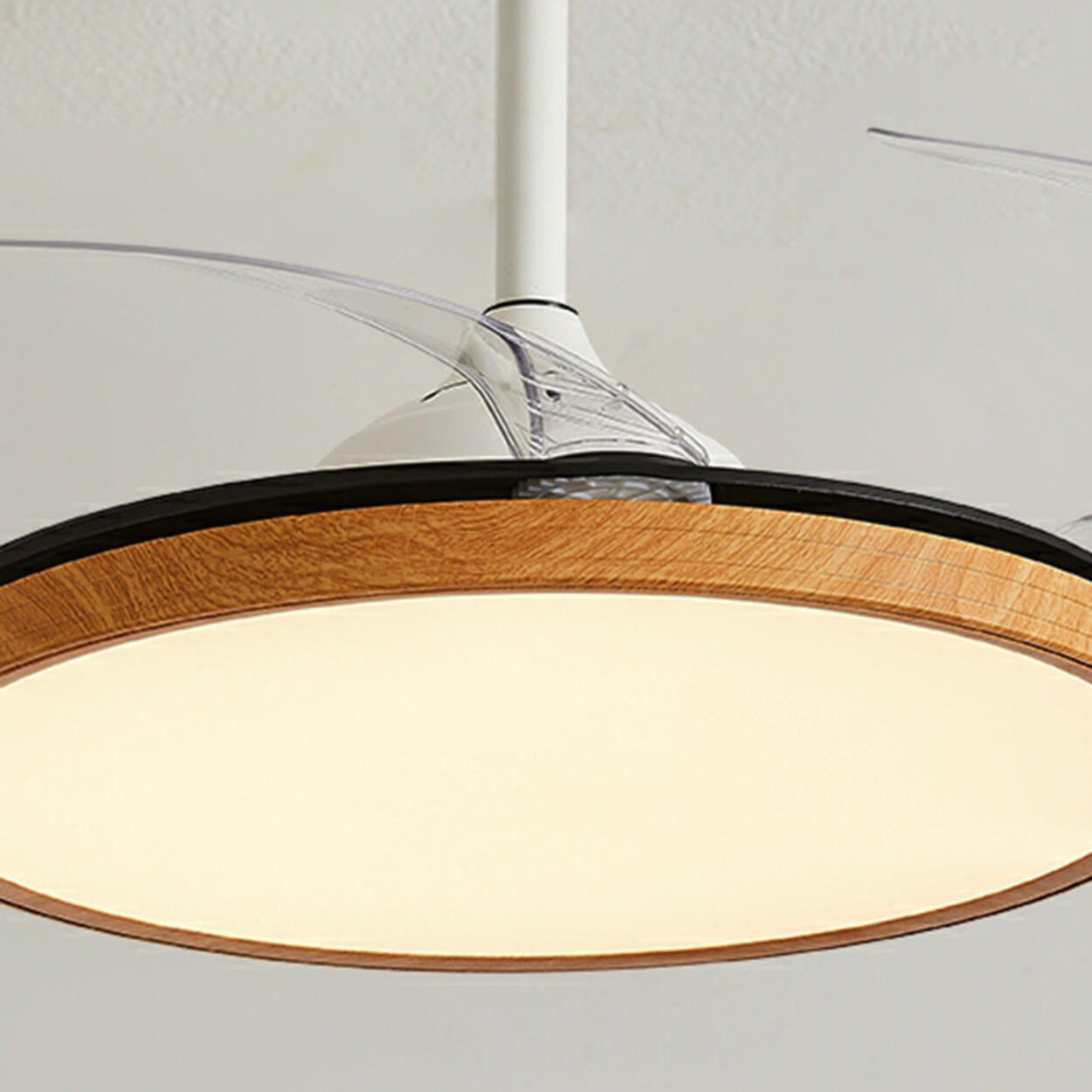 Modern Wood Retractable Blade Round Ceiling Fan Light