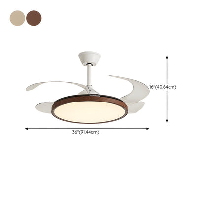 Modern Wood Retractable Blade Round Ceiling Fan Light