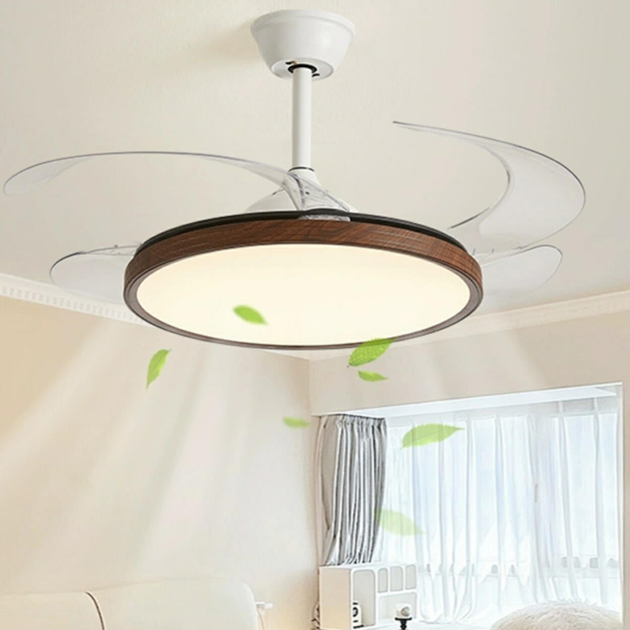 Modern Wood Retractable Blade Round Ceiling Fan Light