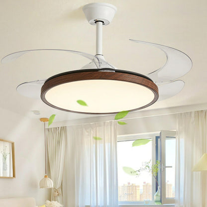 Modern Wood Retractable Blade Round Ceiling Fan Light