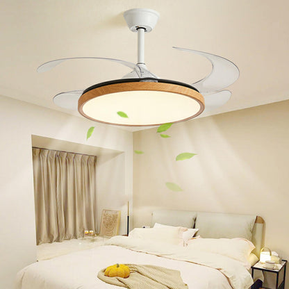 Modern Wood Retractable Blade Round Ceiling Fan Light