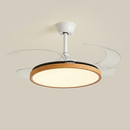 Modern Wood Retractable Blade Round Ceiling Fan Light