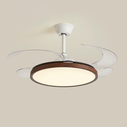 Modern Wood Retractable Blade Round Ceiling Fan Light