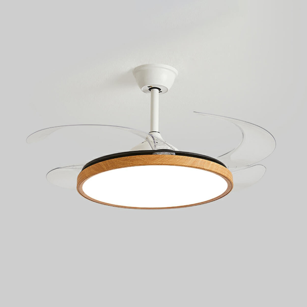 Modern Wood Retractable Blade Round Ceiling Fan Light