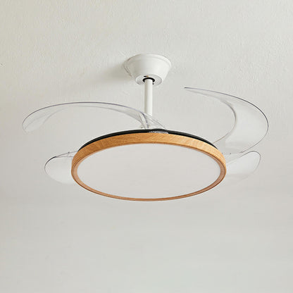 Modern Wood Retractable Blade Round Ceiling Fan Light