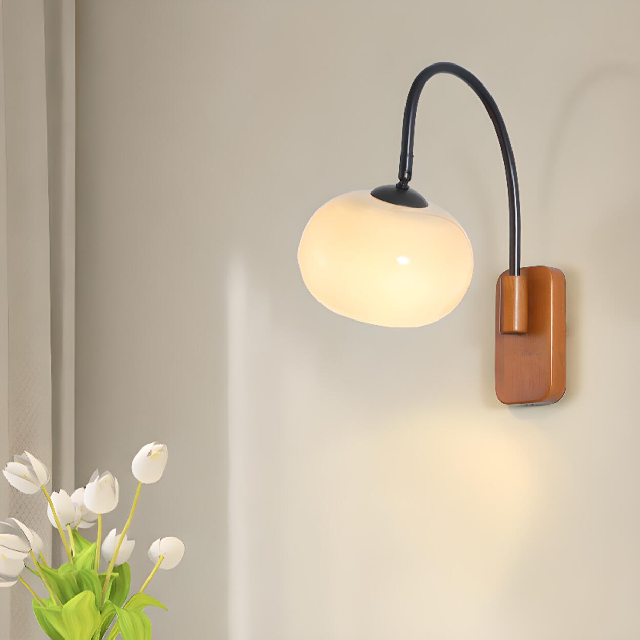 Modern Wood White Curved Arm Sconce