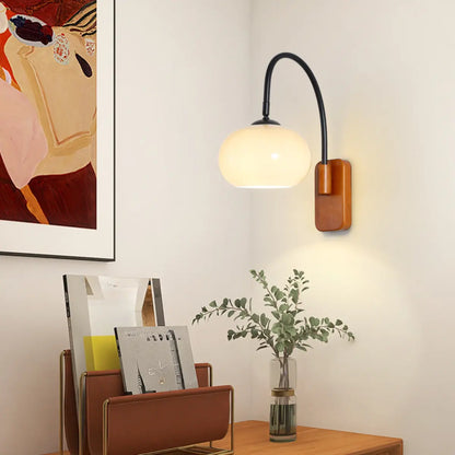 Modern Wood White Curved Arm Sconce