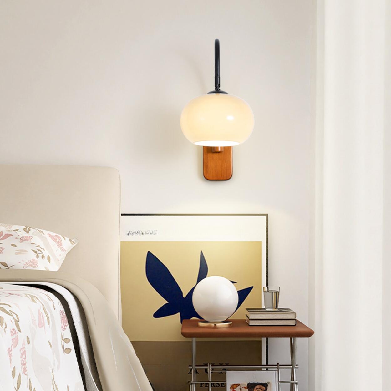 Modern Wood White Curved Arm Sconce