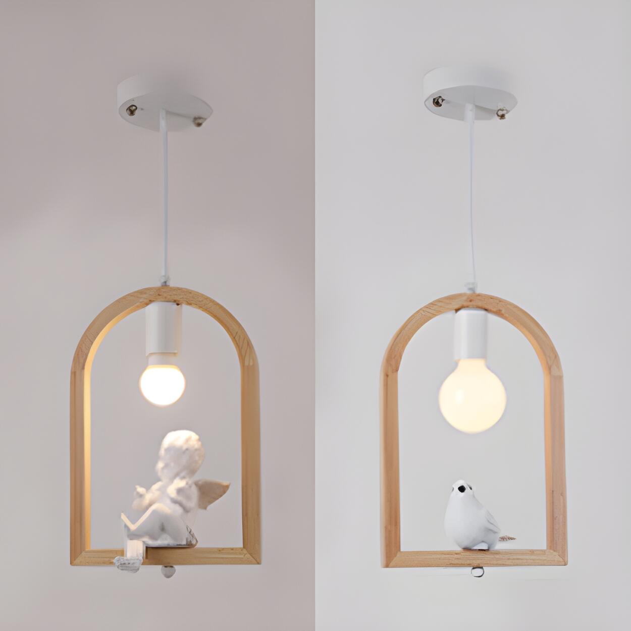 Modern Wooden Arch Angel and Bird Bedroom Pendant Light