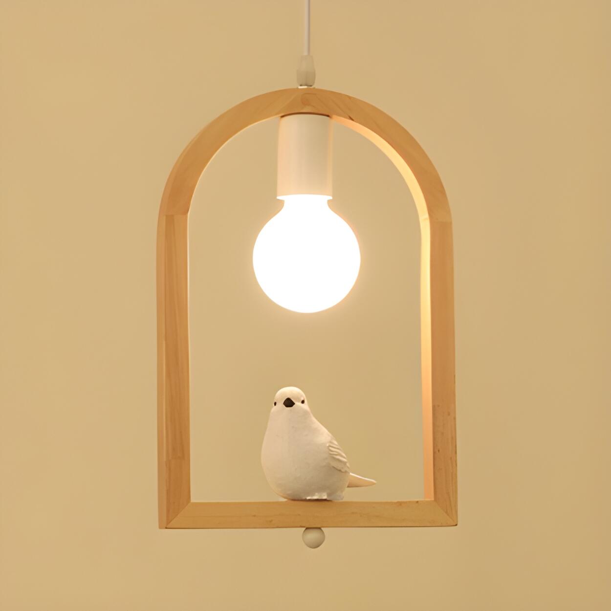 Modern Wooden Arch Angel and Bird Bedroom Pendant Light