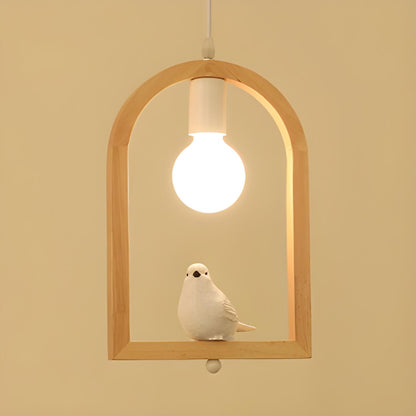 Modern Wooden Arch Angel and Bird Bedroom Pendant Light