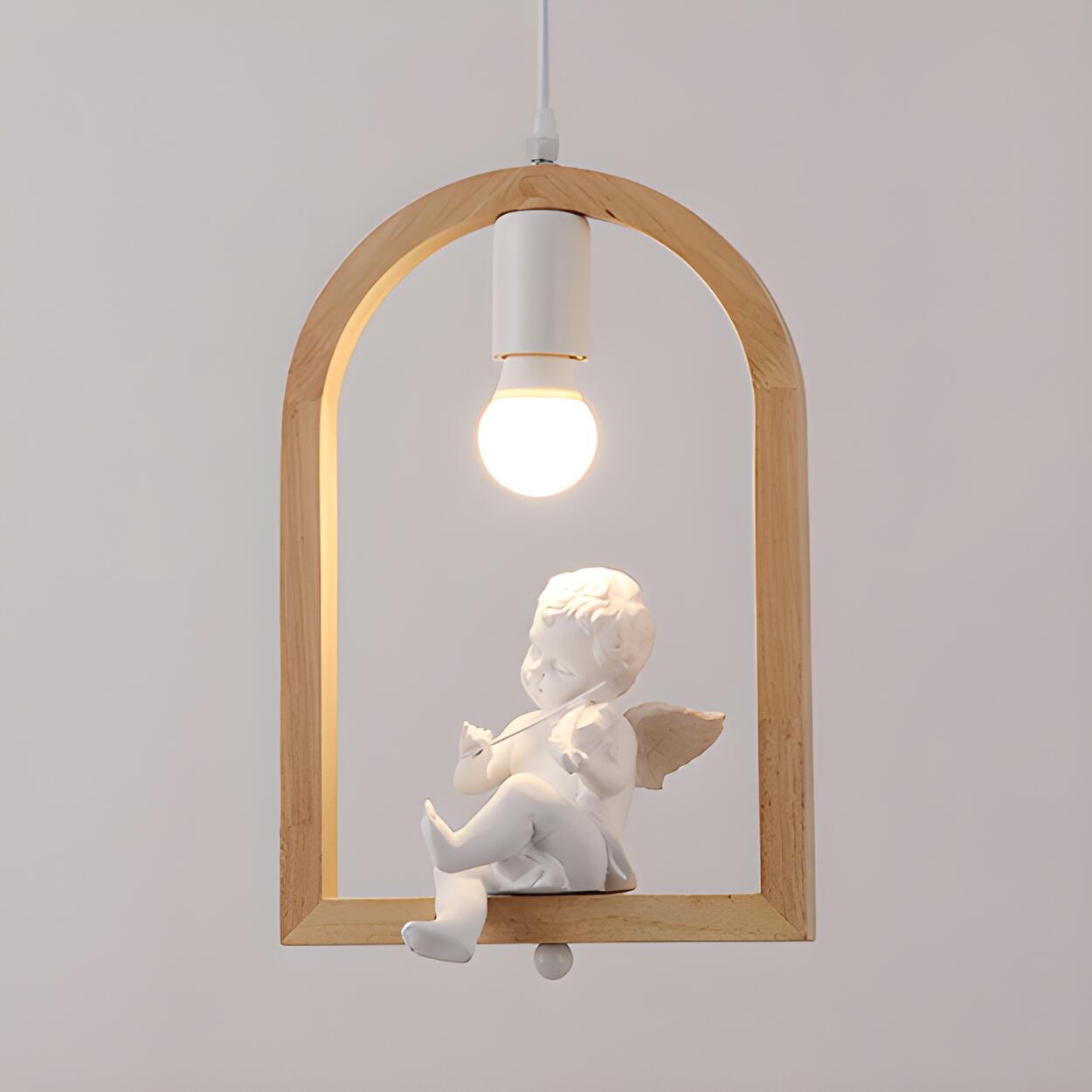 Modern Wooden Arch Angel and Bird Bedroom Pendant Light