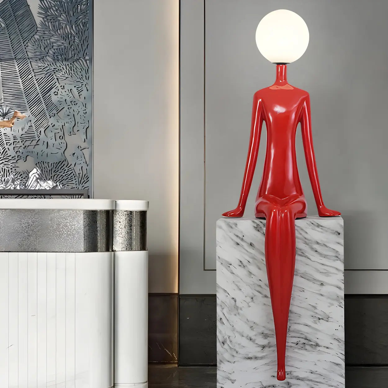 Modern Yellow Statue Abstract Resin LED Floor Lamp