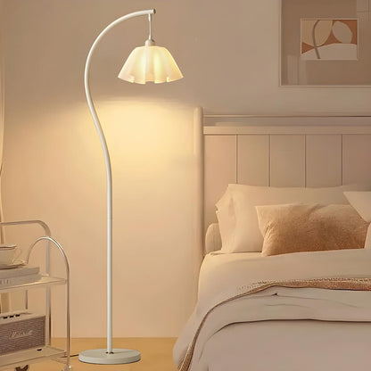 Modish White Floral Modern Curved Bedroom Floor Lamp