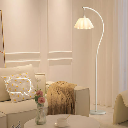 Modish White Floral Modern Curved Bedroom Floor Lamp