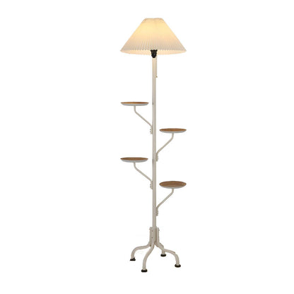 Multi-Functional Pleated Shade Floor Lamp with Shelves