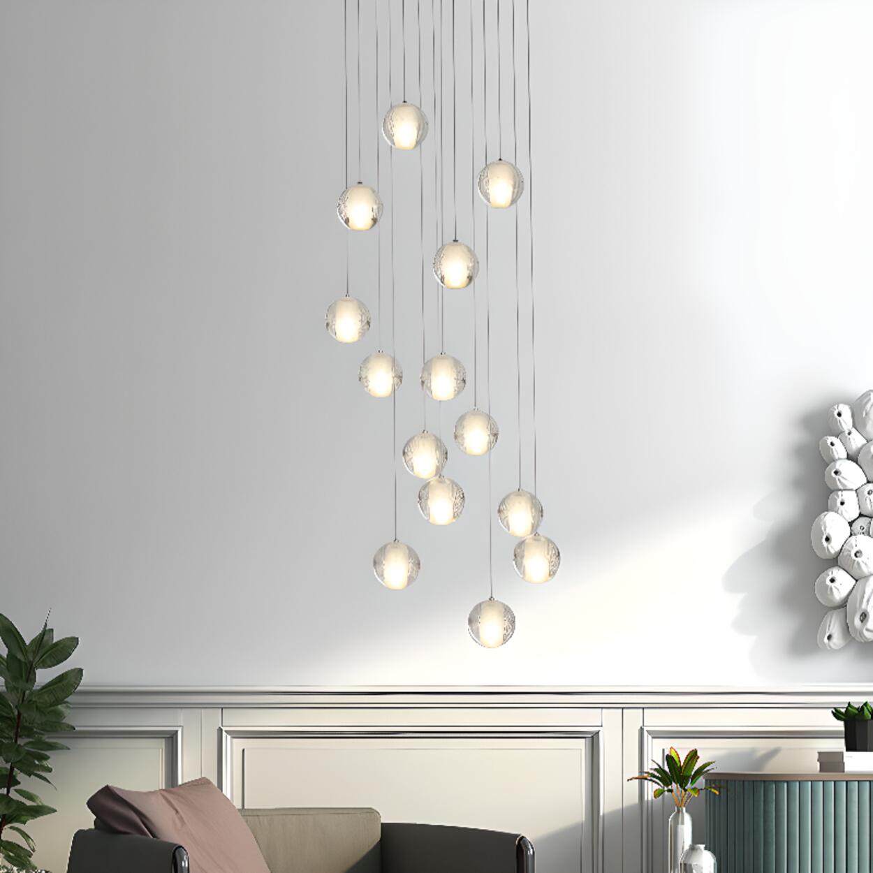 Multi-Globe Cluster Clear Glass Crystal Pendant Light