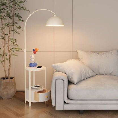 Multifunctional White Dome Floor Lamp with Side Table