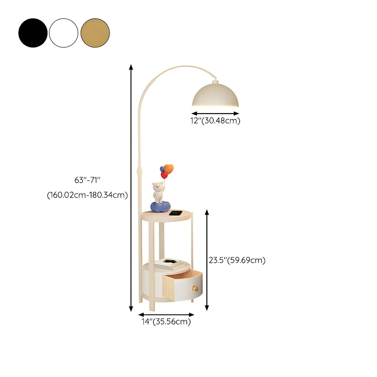 Multifunctional White Dome Floor Lamp with Side Table