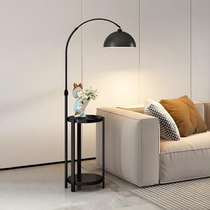 Multifunctional White Dome Floor Lamp with Side Table