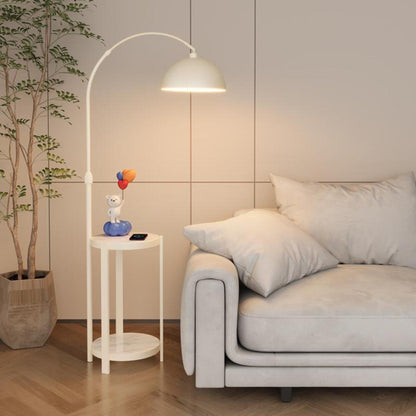 Multifunctional White Dome Floor Lamp with Side Table