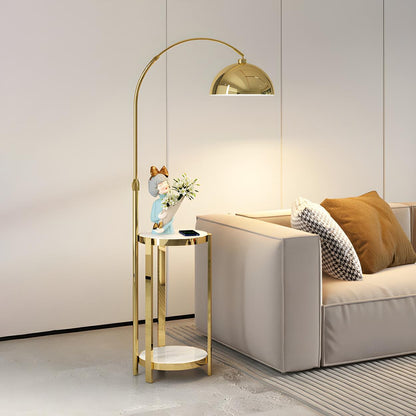 Multifunctional White Dome Floor Lamp with Side Table