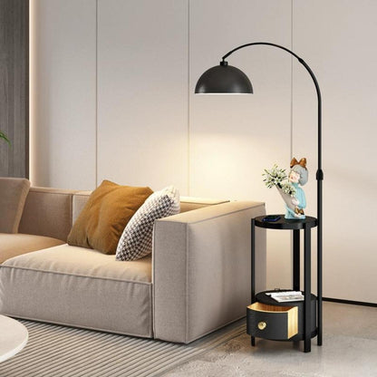 Multifunctional White Dome Floor Lamp with Side Table