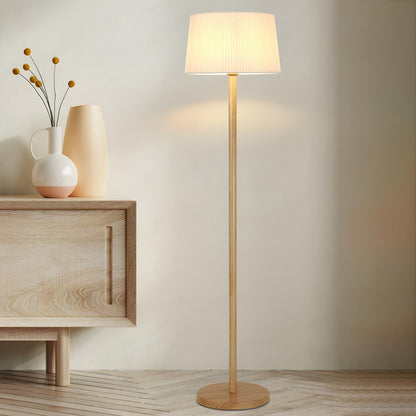 Natural Drum Wood-color Metal Column Floor Lamp