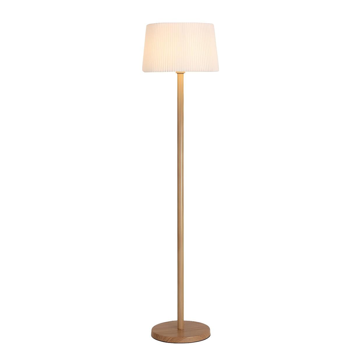 Natural Drum Wood-color Metal Column Floor Lamp