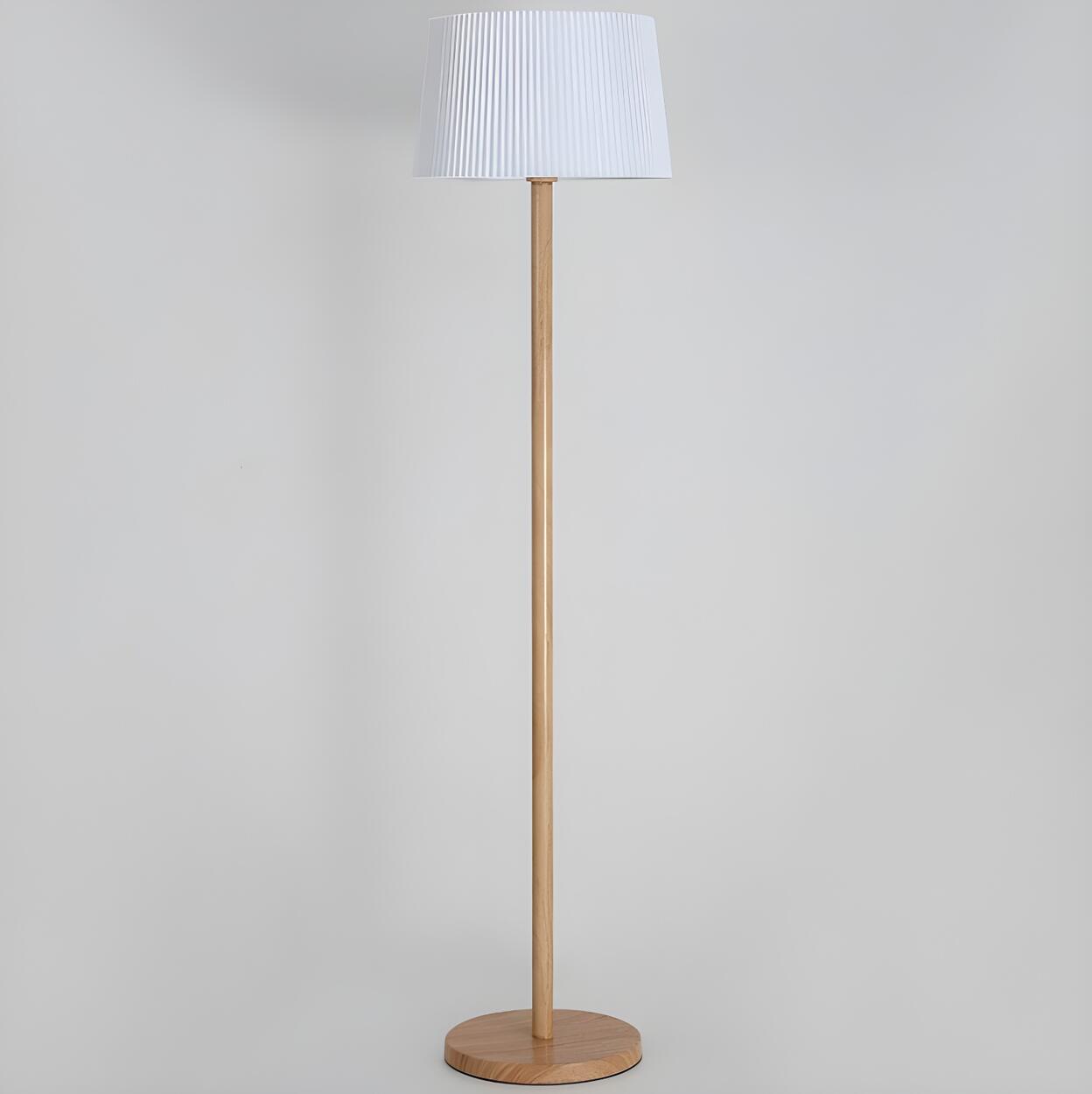 Natural Drum Wood-color Metal Column Floor Lamp